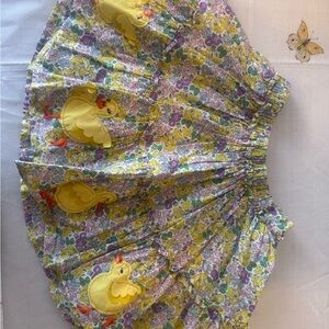 Mini Boden Yellow Purple Floral Chick Appliqué Skirt